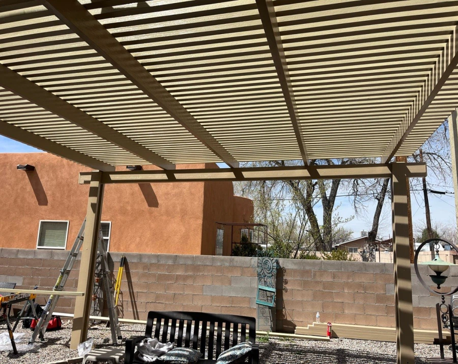 Freestanding aluminum pergola over an outdoor patio in Rio Rancho, NM