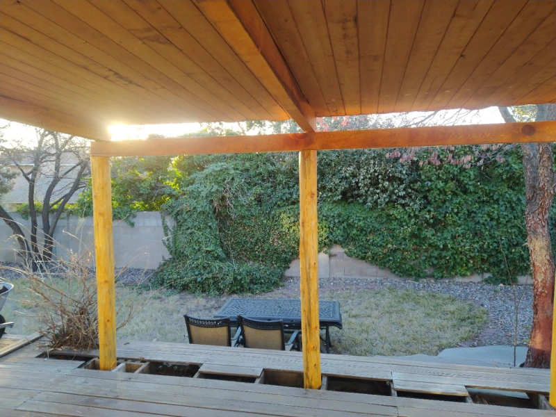 Wood patio cover with tongue-and-groove ceiling in Albuquerque, NM